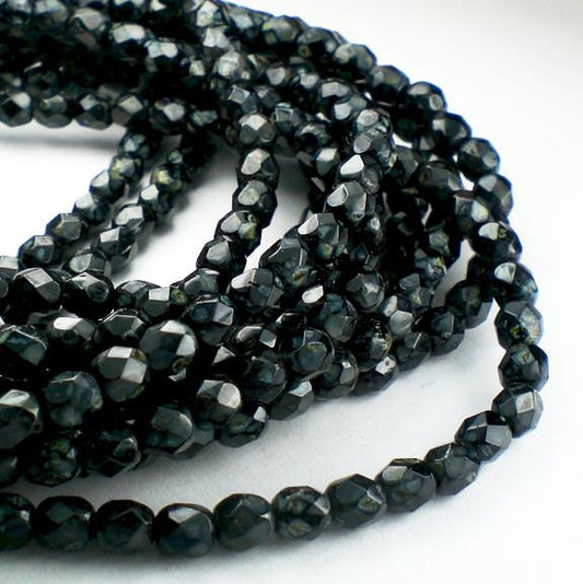 Jet Black 3mm Picasso Czech Glass Fire Polished Faceted Round Beads 100 pcs. 3mm/164