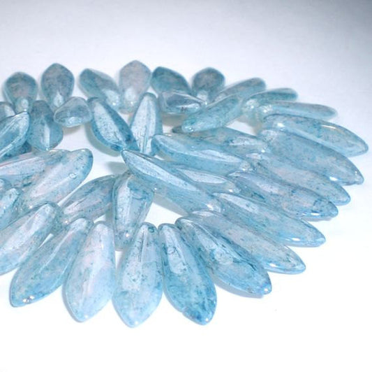 Picasso Czech Glass Beads 15 x 5mm  Blue Dagger Bead 50 Pcs. D-024