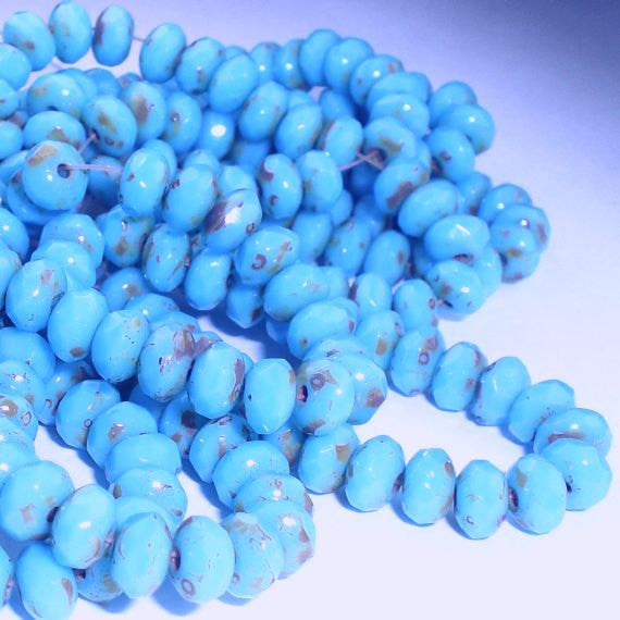 Picasso Czech Glass Beads 3 x 5mm Faceted Sky Blue Rondelles 25 Pieces RON5-048