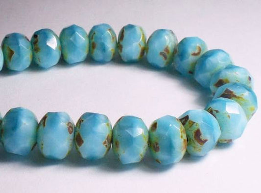 Picasso Czech Glass Beads 6 x 8mm Blue Faceted Rondelles 10 Pcs. RON8-1013