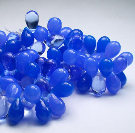 Czech Glass Drop Beads 9mm Three Shades of Blue 25 pcs. D-0002