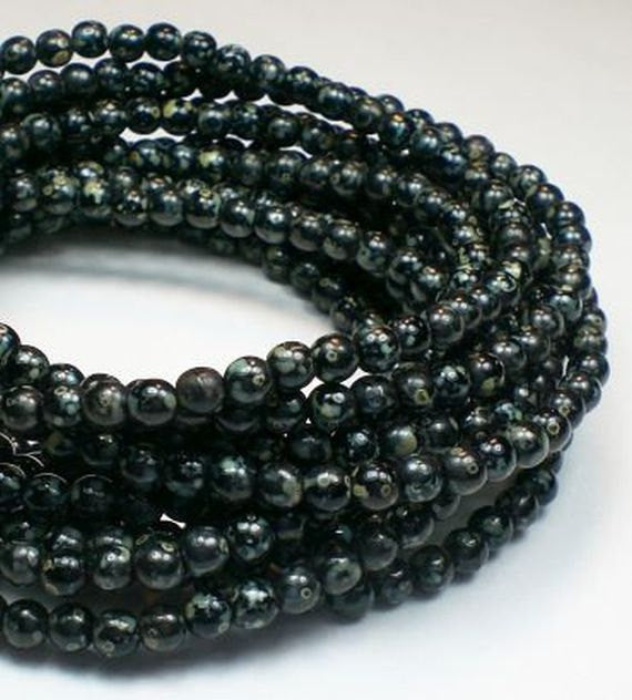 4mm Round Druk Beads Black with Green and Blue Picasso Finish 100 pcs. D-4mm/037 - Royal Metals Jewelry Supply