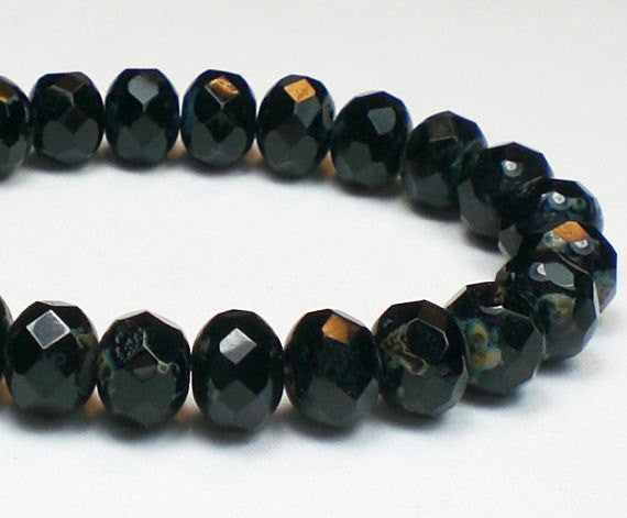 Picasso Czech Glass Beads 4x6mm Black with a Picasso Finish Faceted Rondelles 10 Pcs. 043