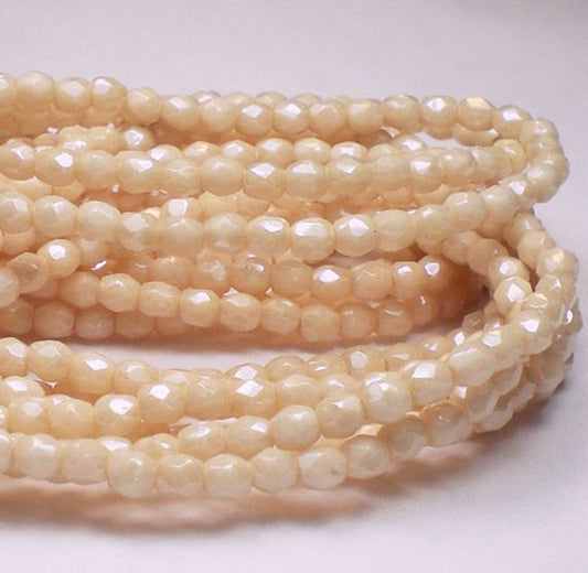 Light Creamy Beige Czech Glass Fire Polished 3mm Faceted Round Beads 100 pcs. 3mm/033