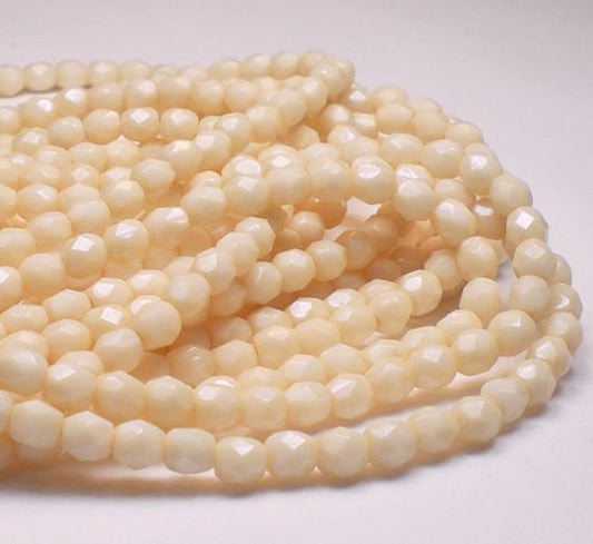 Creamy Bone White 4mm Czech Glass Fire Polished Faceted Round Beads 100 pcs. 4mm/047