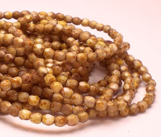 Czech Glass Tan Beige Fire Polished Beads 100 pcs. 3mm/114