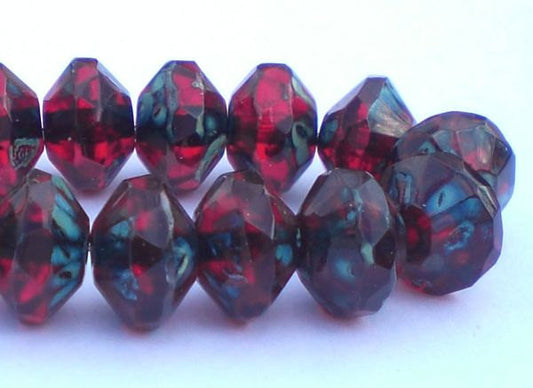 11mm Deep Garnet Red Czech Glass BeadsSaucer Beads with Picasso 8 pcs. S-1000 - Royal Metals Jewelry Supply