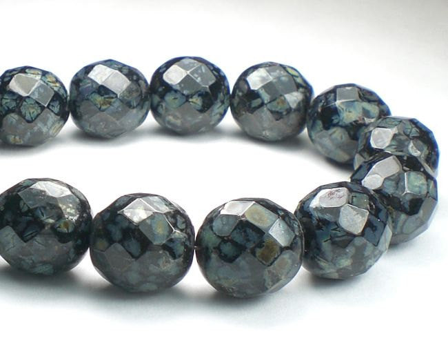 12mm Czech Glass Picasso Beads Jet Black Faceted Round Beads 8 Pcs. R-053 - Royal Metals Jewelry Supply