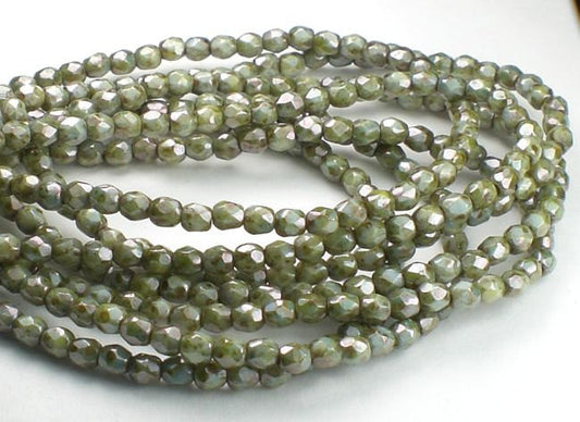 Czech Glass Picasso Beads Gray Green Fire Polished Beads 100 pcs. 3mm/120