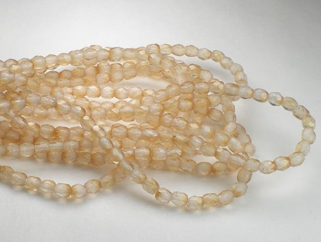 Ivory Lined Czech Glass Fire Polished 3mm Faceted Round Beads 100 pcs. 3mm/166