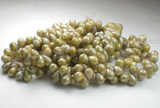 Czech Glass Drop Beads 9mm Grey Green with Light Picasso 50 pcs. D-022B