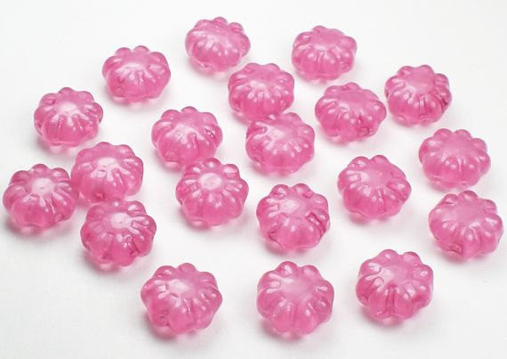 9mm Pink Flower Beads Czech Glass Picasso 20 pcs. F-003-B