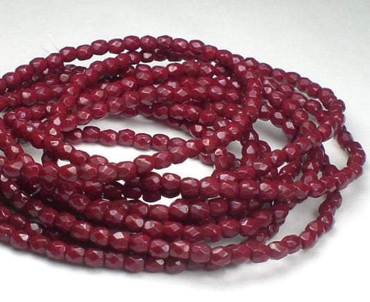 Deep Red Czech Glass Fire Polished 3mm Faceted Round Beads 50 pcs. 3mm/159