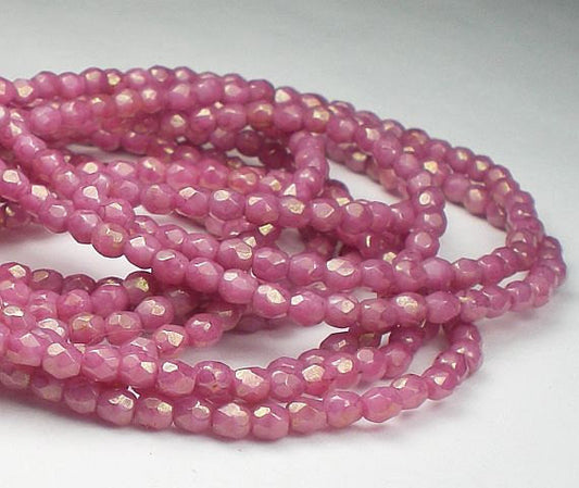 Dusty Rose Czech Glass Fire Polished 3mm Faceted Round Beads,  Pink Beads 100 pcs. 3mm/047