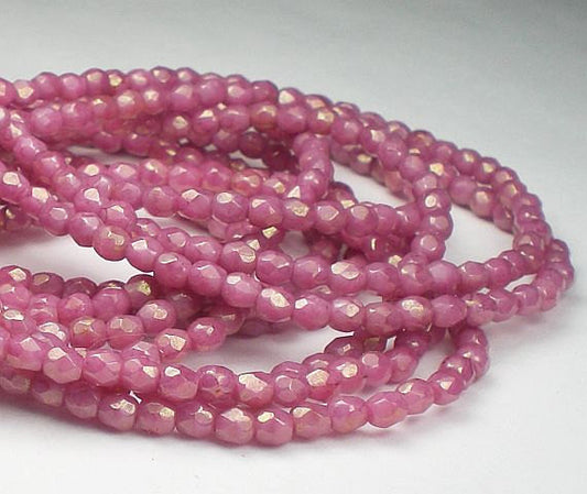 Dusty Rose Czech Glass Fire Polished 3mm Faceted Round Beads, Pink Beads 100 pcs. 3mm/047