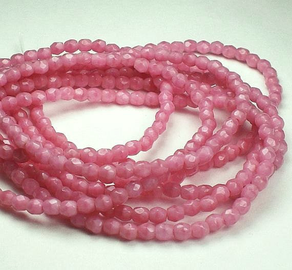 Pink Coral Czech Glass Fire Polished 3mm Faceted Round Beads 100 pcs. 3mm/059