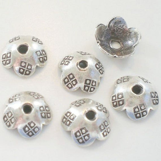 Large 11mm Karen Hill Tribe Bead Cap Sterling Silver 6 pcs. HT-109