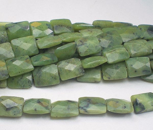 British Columbian Jade Gemstone Beads Green Beads Faceted Rectangle Beads 1/2 Strand BCJ