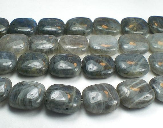 Blue Flash Labradorite and Larvikite Beads Puffed Square Beads Larvikite Labradorite Focal Bead 10 Pieces