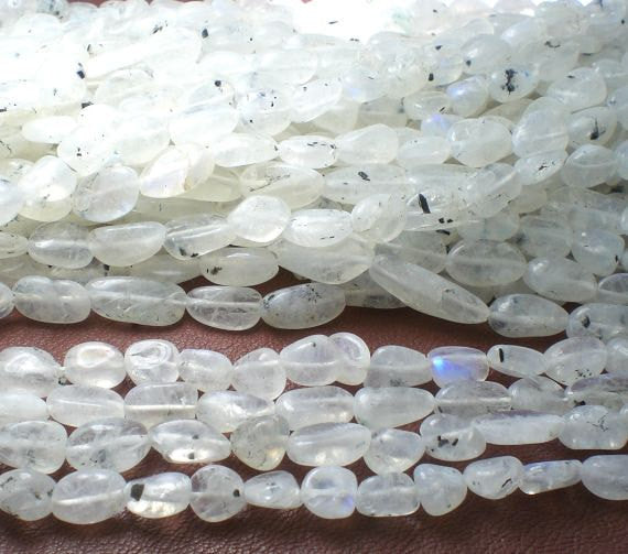 Tourmilated Rainbow Moonstone Beads White Beads Full Strand