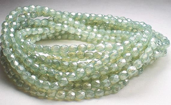 Czech Glass Green Olive Opal Fire Polished Beads 100 pcs. 4mm/090