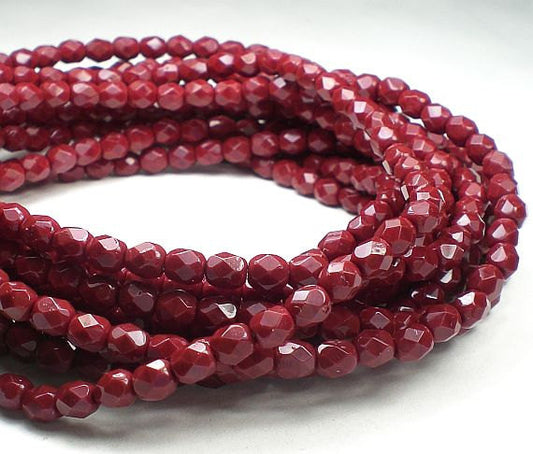 Deep Red Czech Glass Fire Polished 4mm Faceted Round Beads 50 pcs. 4mm/034