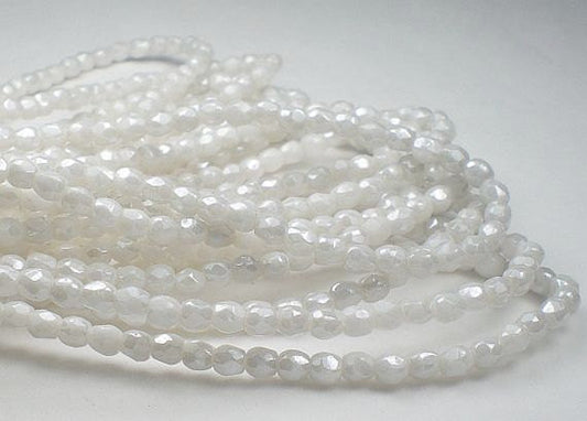 White Czech Glass Beads White Luster Fire Polished Beads 100 pcs. 4mm/038