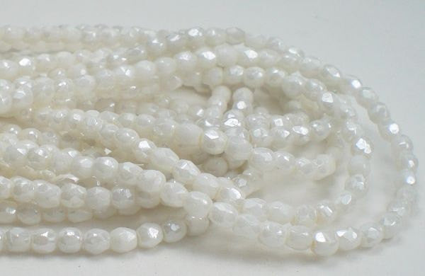 3mm White Luster Czech Glass Beads White Fire Polished Beads 100 pcs. 3mm/088 - Royal Metals Jewelry Supply