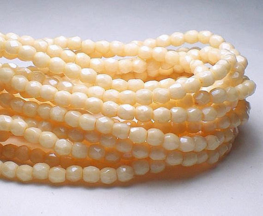 Ivory Czech Glass Beads Ivory Opaque Fire Polished Beads 100 pcs. 3mm/155