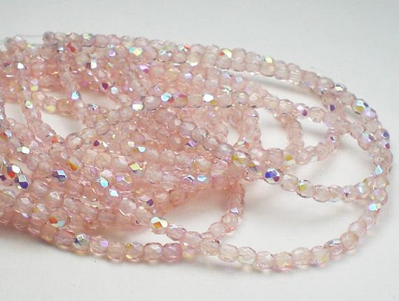 Light Pink Picasso Czech Glass Fire Polished 3mm Faceted Round Beads 100 pcs. 3mm/043