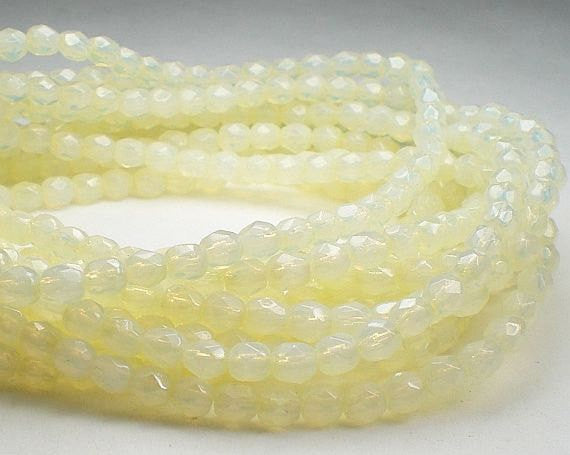 Pale Yellow Czech Glass Beads Lemon Chiffon Opalite Fire Polished Beads 100 pcs. 4mm/150