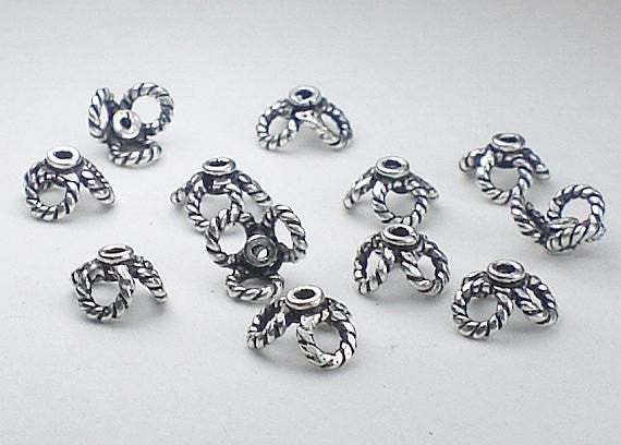 7.5mm Open Sterling Silver Bead Caps 12 pcs. EC-128 - Royal Metals Jewelry Supply
