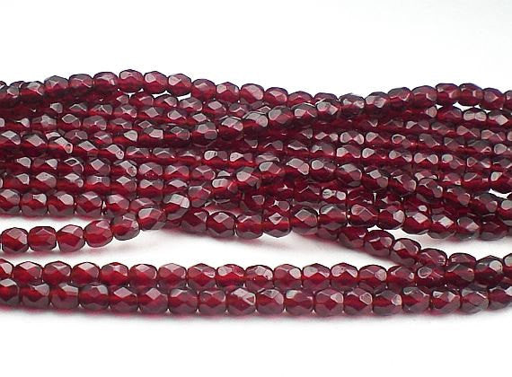 Garnet Red Czech Glass Fire Polished 3mm Faceted Round Beads 100 pcs.3mm/087