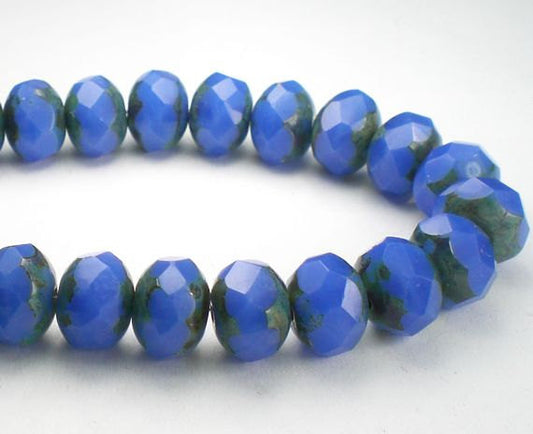 Picasso Czech Glass Beads 6 x 8mm Opalite Blue Faceted Rondelle Bead 10 Pcs. RON8-1019