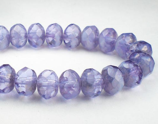 Picasso Czech Glass Beads 6 x 8mm Lavender Purple Rondelles 10 Pcs. RON8-640