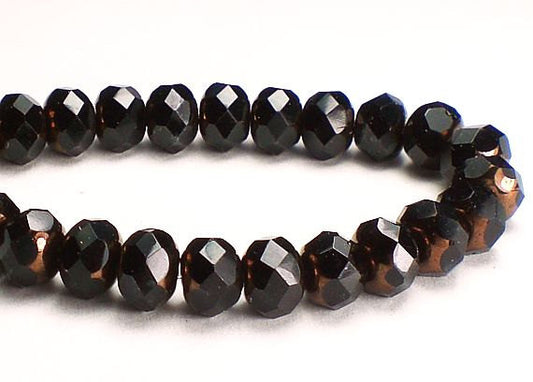 Czech Glass Beads Black Bead with Copper Finish Ends 15 Pcs. 6x4 052