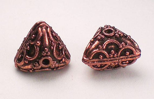 12mm Puffed Triangular Decorative Genuine Copper Beads 2 pcs. GC-256 - Royal Metals Jewelry Supply