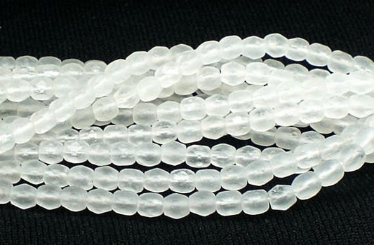 3mm Frosted White Czech Glass Beads White Fire Polished Faceted Beads 100 pcs. 3mm/072 - Royal Metals Jewelry Supply