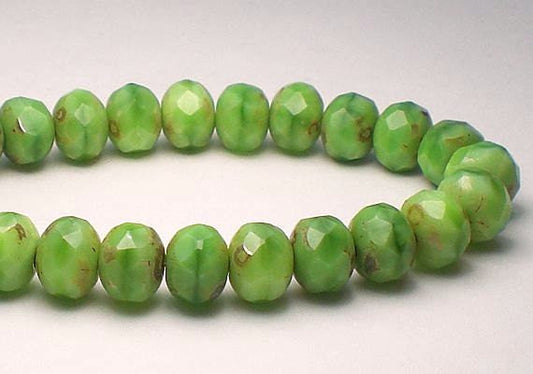 Picasso Czech Glass Beads 6x4mm Avocado Green Faceted Rondelles 4x6mm 15 Pcs. RON6-574