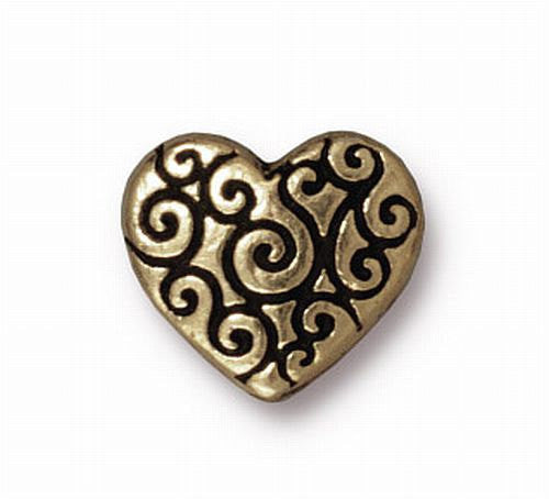 11mm Fine Silver, Brass Oxide, Blackened Pewter or Copper Finish Scroll Heart Bead TierraCast 4 pcs. 94- 5672 - Royal Metals Jewelry Supply