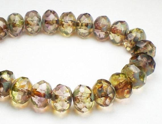 Picasso Czech Glass Beads 6 x 8mm Jonquil Yellow and Amethyst Faceted Rondelles 10 Pcs. RON8-571