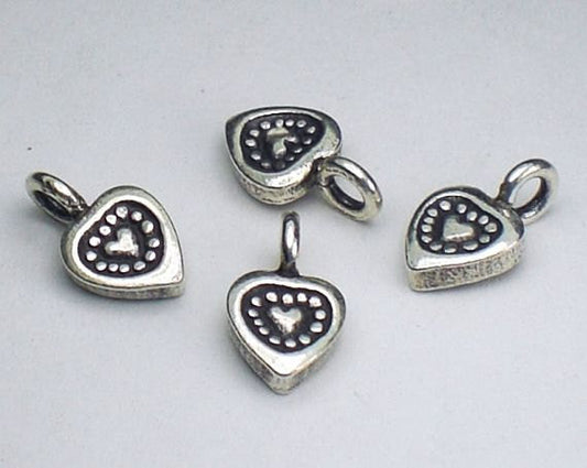 Fine Silver Heart Charms Karen Hill Tribe Thai Silver  4 pcs. HT-203