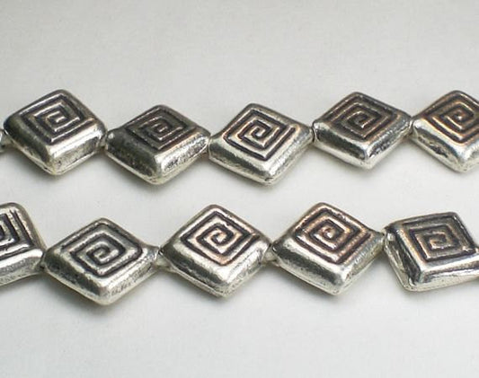 13mm Diamond Karen Hill Tribe Beads Fine Silver Thai Silver 2 pcs. HT-181 - Royal Metals Jewelry Supply