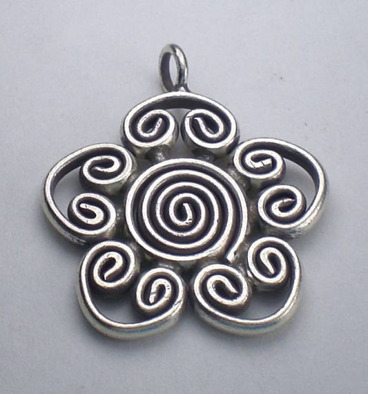 Stunning Large Fine Silver Spiral Flower Pendant Karen Hill Tribe Pendant 25mm HT-201