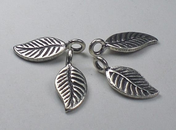 18mm Leaf Charm Hill Tribe Fine Silver Leaves Large Hole 3 pcs. HT-155 - Royal Metals Jewelry Supply