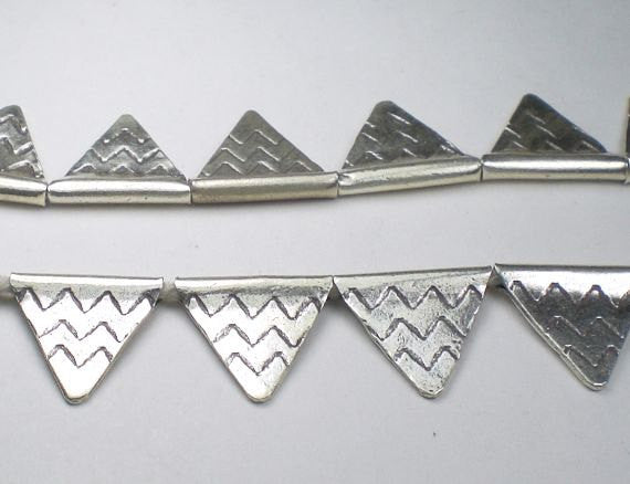 Tribal 15mm Triangular Beads Hill Tribe Fine Silver 3 pcs. HT-179
