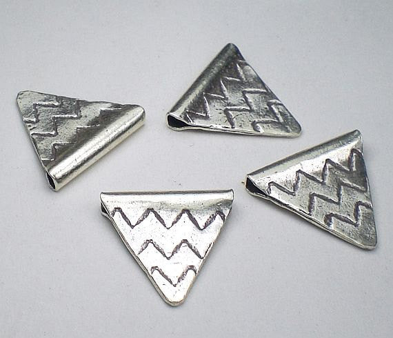 Tribal 15mm Triangular Beads Hill Tribe Fine Silver 3 pcs. HT-179