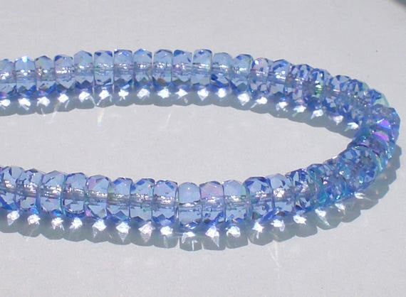 Czech Crystal Rondelle Beads Faceted LIGHT SAPPHIRE AB 3x6 Spacer Bead Jablonex Preciosa 60 pcs.