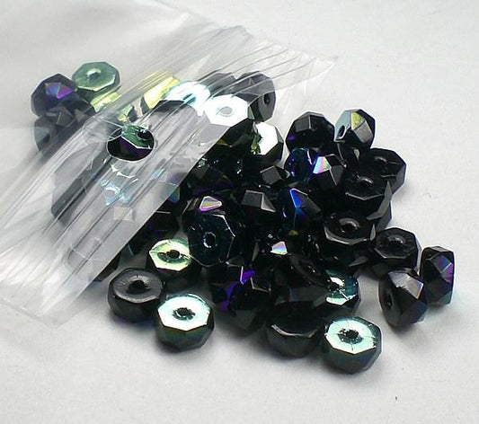 Czech Crystal Rondelle Beads Faceted JET AB Spacer Bead Jet Black Bead 3x6 Jablonex Preciosa 60 pcs.