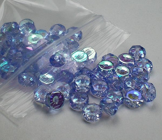 Czech Crystal Rondelle Beads Faceted LIGHT SAPPHIRE AB 3x6 Spacer Bead Jablonex Preciosa 60 pcs.